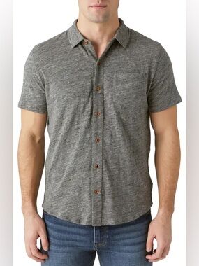 Lucky Brand Slub Knit Short Sleeve Charcoal Cotton Blend Button-Up Shirt S NWT